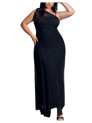 SHENHE Women's Plus Size Summer Formal Maxi Dress One Shoulder Mesh Bodycon Wedding Guest Cocktail Dress