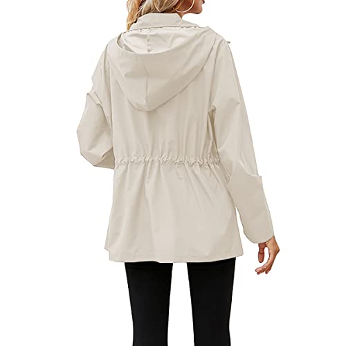 Women's Waterproof Raincoat Lightweight Rain Jacket Hooded Windbreaker With Pocket For Outdoor, Khaki, X-Large #TOP2