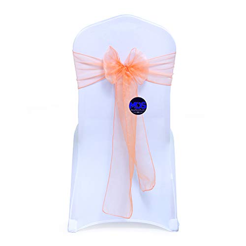 MDS Pack of 250 PCS Organza Chair Sashes Wider Dining Chair Bows Ribbon Tie Back for Wedding Party Birthday Bridal Shower Reception Event Banquet Home Chair Cover Decoration - Peach