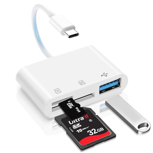 USB C SD Card Reader for iPhone Adapter, 3-in-1 Memory Card Reader Dual Slots with USB Camera Adapter, Digital Camera Adapter iPhone 15/16/17, iPad, Mac, MacBook Pro/Air, Android, Laptop