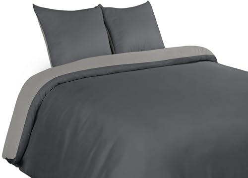 Image of Utopia Bedding Duvet Cover 220x240 Set - Microfiber Comforter Cover 240x220 cm + 2 Pillowcases 65x65 cm - Dark Gray /Light Gray