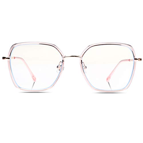 Image of DUCO Retro Square Blue Light Glasses for Women Oversized Blue Ray Blocking Glasses Computer Glasses Teens Fashion Eyeglasses Pink W020