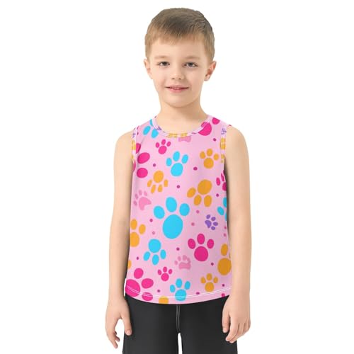 J JOYSAY Colorful Dog Paw Print Boys Tank Top Sleeveless Muscle Shirts Quick Dry Kids T-Shirts 3-15T2