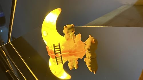 Image of Adorable Moon Fishing Cat Night Light Set - Customizable Cat Figurines - Warm Glow - Ideal for Home Decor and Gifts