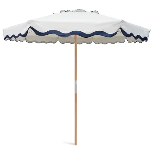 AMMSUN 7.8ft Outdoor Patio Umbrella, Boho Beach & Market Umbrella with UPF 50+ Water-Resistant Canvas, Ash Wood Pole, Air Vent and Carry Bag for Patios, Gardens, Decks and Poolside (Rivulet Blue)