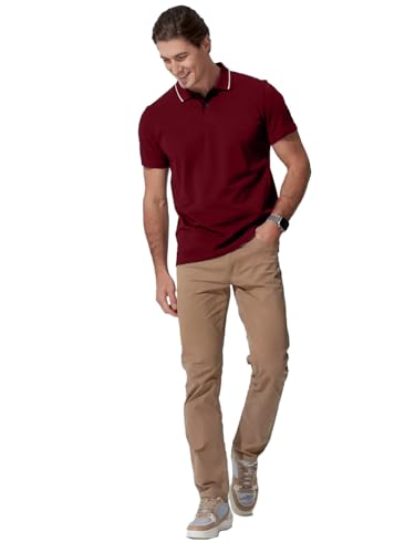 Image of LEOTUDE Men's Honeycomb Nylon Regular Fit Plain Polo T-Shirt
