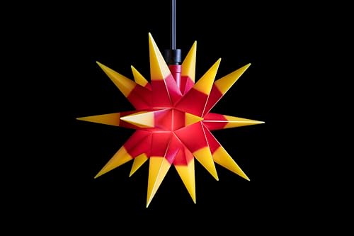 Sterntaler Dekostern | Weihnachtsstern Kunststoff | 18-Zacker | mit Timer | Rot/Gelb | 16cm | Außen | LED | Batterie