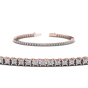 SHIV IMPEX JEWELS 4 Ct. Princess Shape White Diamond Women’s Tennis Bracelets 14k Rose Gold Plated