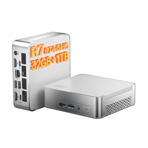 Thunderobot Mini Pc MIX2 R7 8745HS CPU, 32 GB 5600MHz DDR5 RAM 1 TB SSD Mini Desktop Gaming Coumputers, HDMI×2/USB4×2 Verbindung,WiFi 6,BT 5.2,USB3.2 × 4, Mini Computer für Gaming & Büro