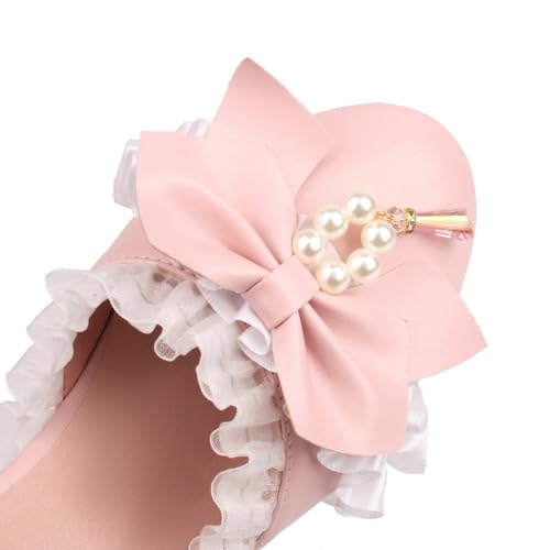 LUXMAX Women Bow Mary Janes Platform Ankle Strap Pumps Chunky High Heel Dress Kwaii Shoes with Pearl3