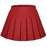 Auranso Girls Pleated Skirt Kids Tennis Elastic Waist Uniform Plaid Skirt Red 4-5T