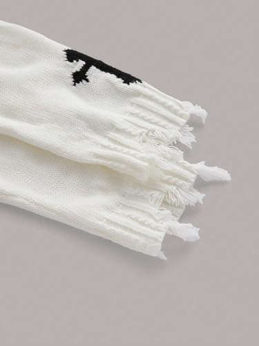 Floerns Women's Graphic Print Long Sleeve Distressed Trim V Neck Sweaters Crop Top3