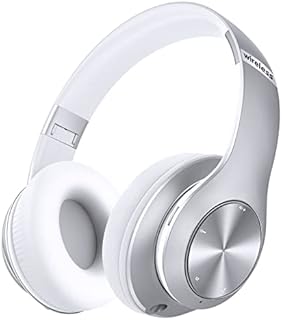 Bluetooth Headphones Over-Ear,Wireless Headphones with 6 EQ Modes, HiFi Stereo Foldable Headset with Microphone for Online Class, Office, PC, Phone (Silver)