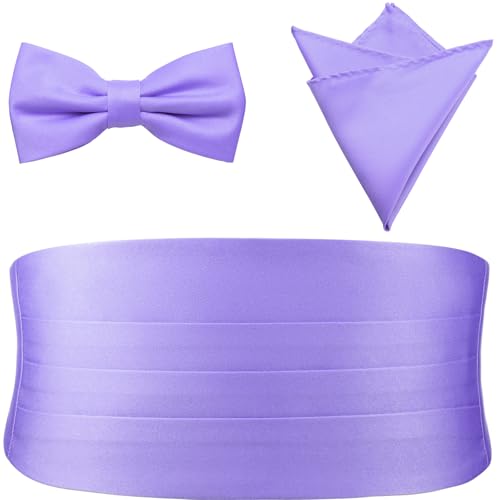 PenSee Fashion Elegant Lavender Bow Ties for Men - Elevate Your Style with Our Premium String Cummerbund Set - Perfect for Formal Events, Tuxedo Bow Ties for Men