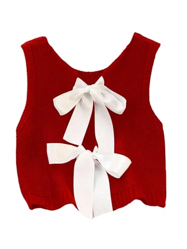 Image of GORGLITTER Women's Tie Back Cropped Sweater Vest Bow Sleeveless Knit Tank Tops Trendy Cute Cardigan Dressy Casual Outfits