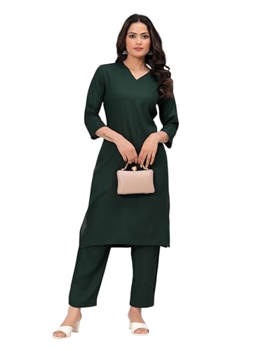 Image of ANILINE Women's Rayon Solid plain v neck kurta Trouser /Pant set