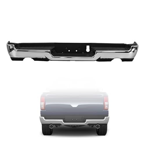 Chrome Rear Step Bumper Assembly for 2019-2024 Ram 1500 | with Dual Exhaust NO Sensor Holes | NOT for Rebel TRX 3.6L | Direct Fit
