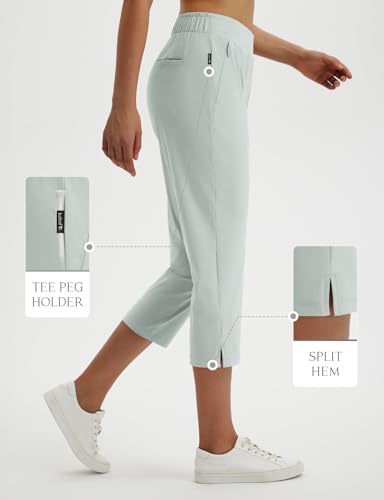 Image of baleaf 20'' Women Capris with Pockets Stretch Golf Work Dress Cropped Pants Straight Leg High Waisted Pull On Summer