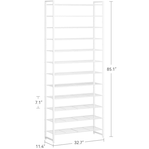 Image of Nunsino Shoe Rack for Closet, Metal Shoe Organizer,12 Tier Garage Shoe Rack Max Holds 60 Pairs,Shoe Storage Shelf,Entryway, White