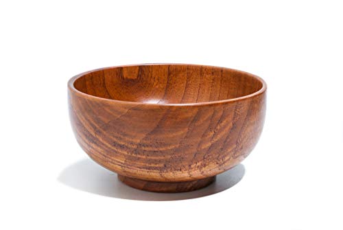 Islandoffer Japanese-style Jujube Wooden Bowl Rice Bowl Pasta Bowl Miso Soup Cereal Bowl Decorative Bowl (1pc, 16X8CM)