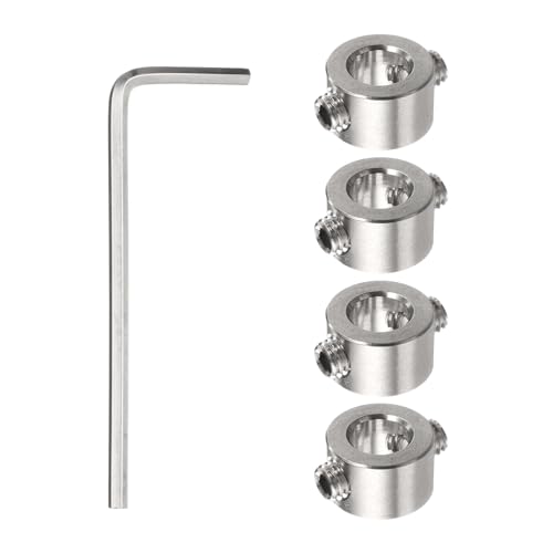 HARFINGTON 4pcs 7mm Drill Stop Collar Set Depth Stop, Adjustable Stainless Steel Drilling Limit Ring, Anodizing Surface Dowel Shaft Chuck Positioner with Hex Wrench, Silver