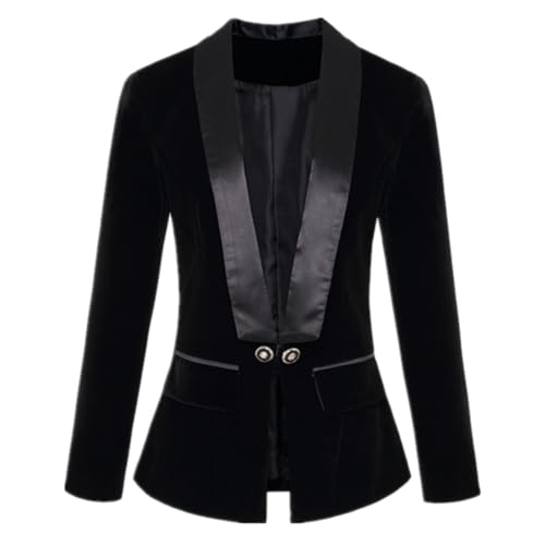 YTPTPST Blazer Feminino De Veludo Com Gola Xale, Blazer Elegante Para Coquetel E Festa,Black,3XL
