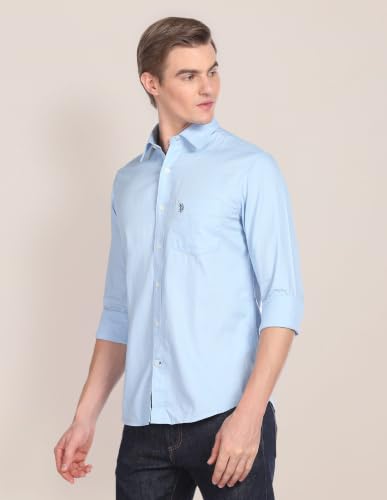 Image of U.S. Polo ASSN. Solid Tailored Fit Shirts for Men - 100% Cotton, Full Sleeve Mens Casual Shirts