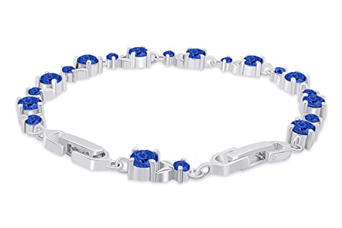 AFFY Round Cut Simulated Birthstone Leaf Shape Tennis Bracelet Gemstones Link Bracelet For Women In 14k White Gold Plated 925 Sterling Silver Jewelry Gift For Her2