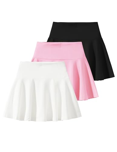 3 Pack Girls Pleated Skirts Little Kids Tennis Skirts Toddler Girl Athletic Flowy Skirts 3-10 Years