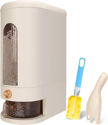 ANTOLE Rice Dispenser 25Lbs Large Rice Container with Measuring Cup Moisture Proof Cereal Dispenser Storage with Time Scale Dry Food Dispenser Kitchen Organization Home Pantry Rice Corn