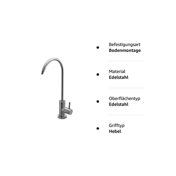 EIN-Weg-Wasserhahn Edelstahl Massiv für Umkehrosmose und Wasserfilter, Osmose Wasserhahn, 360° schwenkbar inkl. 1/4" Zoll Schlauch-Anschluss (Sofia) – Bild 7
