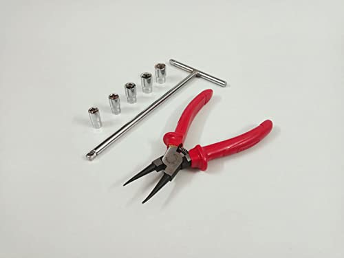 Image of 1 /4 inch T - Handle with 8, 9, 10, 11, 12 mm Sockets and Heavy Duty Internal Straight Circlip Plier Combination Set Anti-Slip & Anti-Corrosion properties (Combo 9)