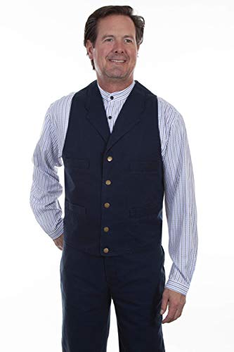 Image of Scully Men's Blue & Beige Cotton V-Neck Slim Fit Vest
