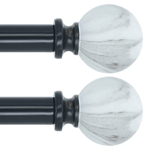 Meriville 1-Inch Diameter Single Window Treatment Curtain Rod, White Marble Ball Finial (28"-48" | 2 Pack, Black) #TOP24