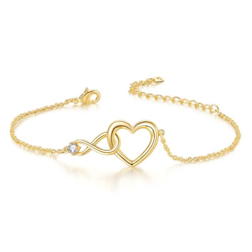 vissen Bracelet Femme Coeur et Infini Plaqué or Acier Inoxydable Friends Bijoux Femme Cœur Bracelet Amitié