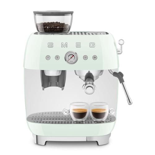 Image of Smeg EGF03 Semi-Automatic Espresso Machine with Built-In Grinder, Dual Thermoblock, 50's Retro Style - Pastel Green (120 V)