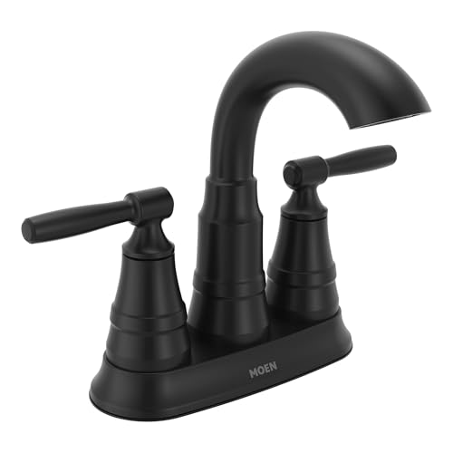 Image of Moen Halle Matte Black Two-Handle Centerset Bathroom Sink Faucet with Drain Assembly, 84971BL