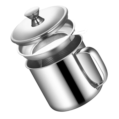 CIYODO Contenitore Per Grasso in Acciaio Resistenti Con Filtro Maglia Fine Per Conservare Grasso Di Pancetta e Olio Da Cucina Con Maniglia Ergonomica Per Trasporto Sicuro e Facile