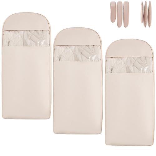 Space Saving Hanging Garment Bag with Self Compression Zipper, Dust Cover Clothes Bags for Down Coat, Winter Coat Storage(Beige,3*XL)