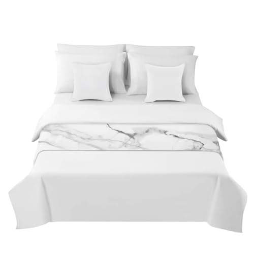Morbuy Bianco Runner Letto Matrimoniale, Corridore Letto, Morbido Sciarpa e Federa da Letto, Stampa in Marmo 3D Modern Scarf Runner Decorazione per Alberghi Hotel (Bianco 3,50x240cm)