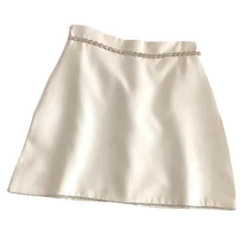 Rhinestones Women Skirts A-line Solid Spring Summer High Waist Mini Skirt