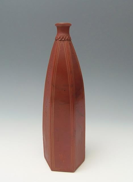 江戸後期 傘徳利 松模様 俳句刻 窯変面取り六角徳利 レア古備前・レア備前焼 江戸後期 傘徳利 松模様 俳句刻 窯変面取り六角徳利 レア古備前