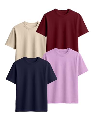 Image of Veirdo 100% Pure Cotton Regular Fit Round Neck Cool Solid Half Sleeve T-Shirt Combo for Men (Pack of 4)