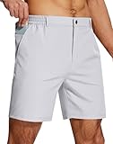 UPGET Mens Casual Dress Shorts 7 Inch Lightweight Stretch Quick Dry Elastic Waist for Golf Travel Work with 3 Pockets Bright Grey XL