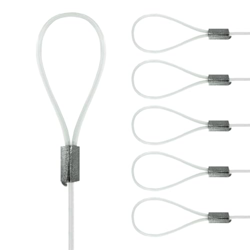 Image of Loop Hanging Nylon Cables 2mm Diameter 72-inch - Supports 25 lbs - 5 Pack - Strong Nylon Wire for Picture Rail Hanging System