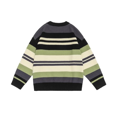 Men's Sweater Autumn Winter Japanese Loose Fit Round Neck Color Blocked Casual Knit Top for Men4