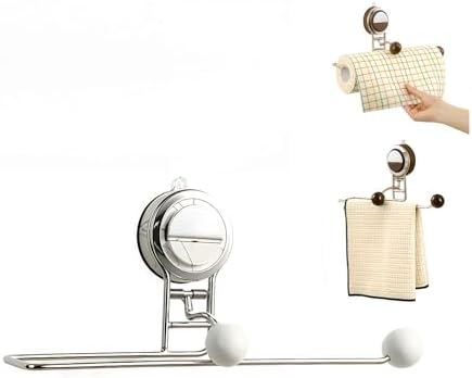 Wall Mounted Paper Towel Holder with Suction Cup, no Punching Required, Suitable for cabinets and Bathroom Kitchen Storage (Marble White)
