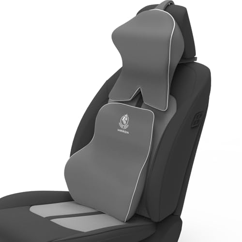Image of MRRON Large Back Support Neck Rest for Chair & Car Seat, Orthopaedic Lumbar Support Memory Foam Backrest Cushion Designed for Back Pain Relief Pillow for Comfortable Sitting (Grey, Long Back)