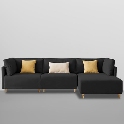 Image of Carina RHS 4 Seater L Shape Sofa Set for Living Room (Black Fabric) Premium Fabric Sofa