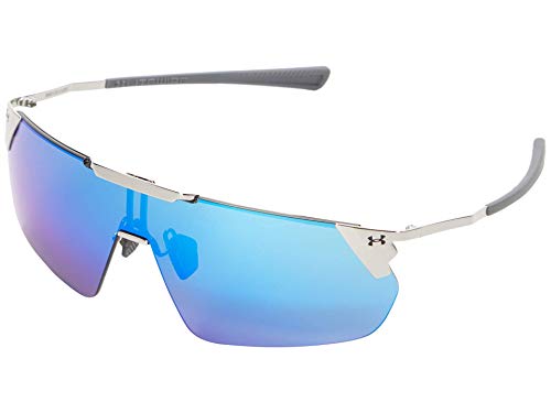 Lunettes Under Armour Litewire Shield monture argentée et verres gris miroir bleu